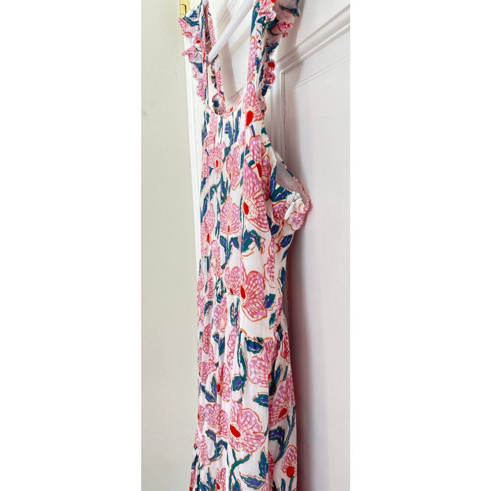 Oliphant Tuckernuck Smocked Ruffle Sleeveless Maxi Dress Pink Floral Block Print - Picture 4 of 6